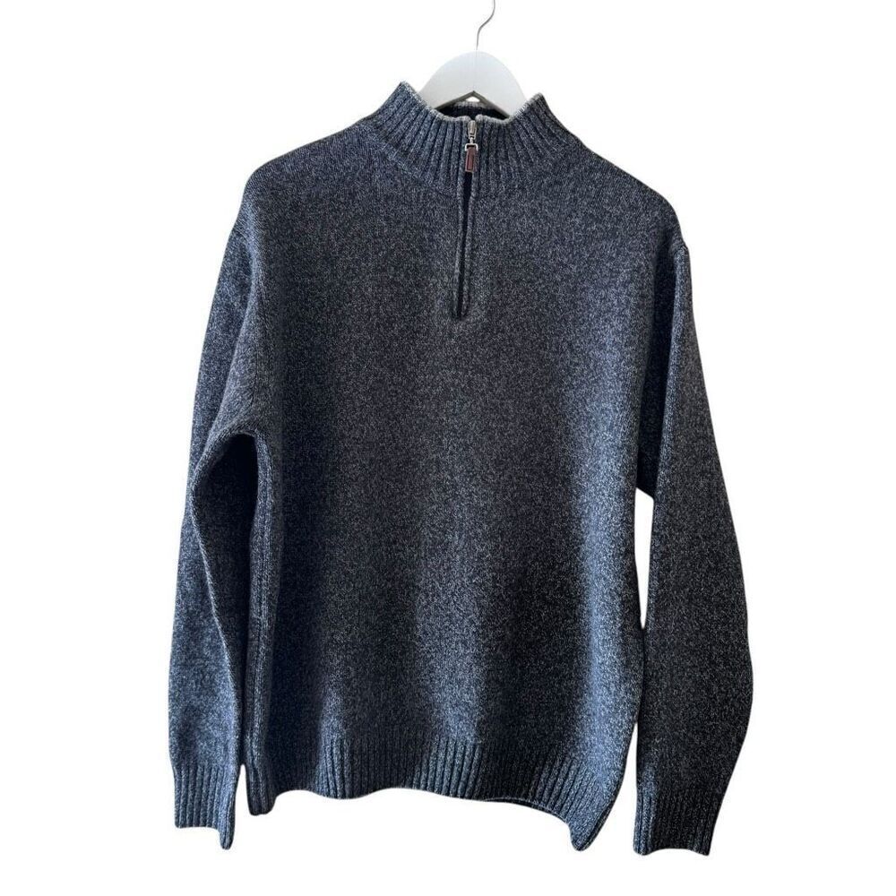 Iceland Wool Men's Pullover Sweater 1/4 Zip Blue Made in Italy SZ L #2369